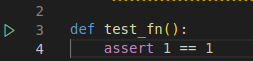 A test function with a run icon on the left